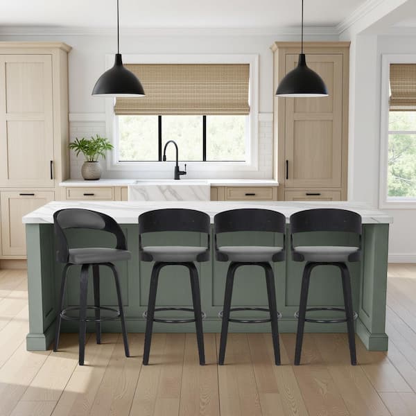 Shelly 37 in. H Gray Low Back Wood Bar Stool with Faux Leather Seat (Set of 4)