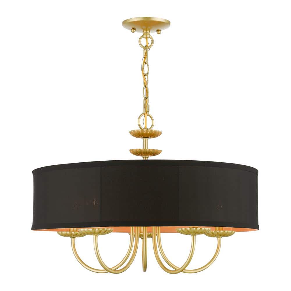 Winchester Mini Drum 5-Light Soft Gold Pendant with Black Shade