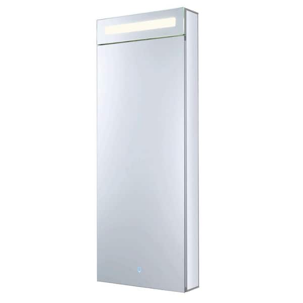 FINE FIXTURES 15 in. W x 40 in. H Recessed or Surface Wall Mount Medicine Cabinet With Mirror in Aluminum with Left Hinge LED Lighting