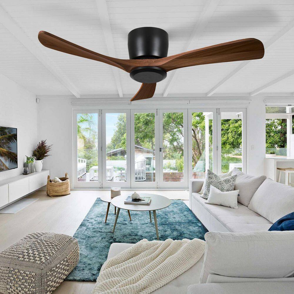 48 in. Black Steel Ceiling Fan with Brown ABS Blades and LED Light