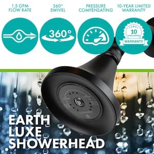 Earth Luxe 3-Spray Patterns with 1.5 GPM 3. 35-in. Wall Mount Adjustable Fixed Shower Head in Matte Black
