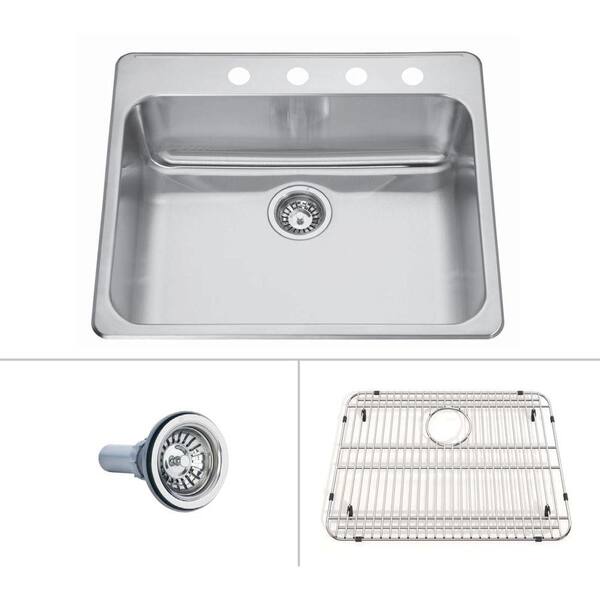 SINKOLOGY Pinnacle Drop-in Stainless Steel 25 in. 4-Hole Single Basin Kitchen Sink with Satin Finish