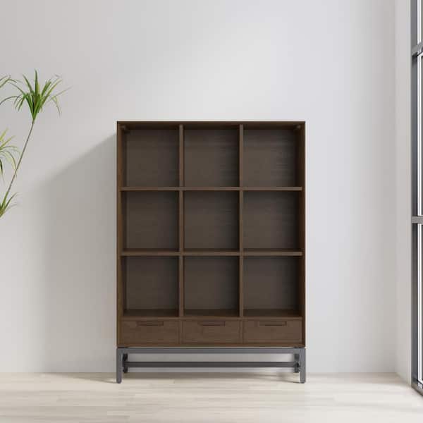 Banting 58 in. Tall Walnut Brown SOLID HARD WOOD 9-Shelf 9 Cube Bookcase with Drawers