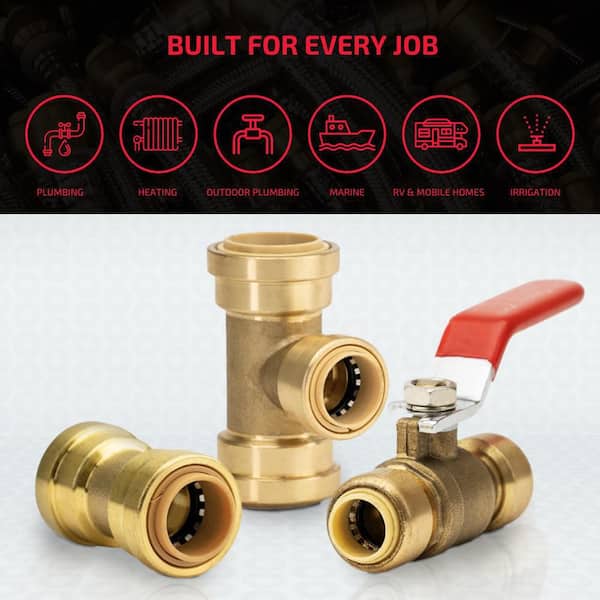 QuickFitting 1/2 Inch Push to Connect Coupling, Patented Design for  Superior Sealing, Push On Brass Plumbing Pipe Fitting, for Copper, PEX  and CPVC
