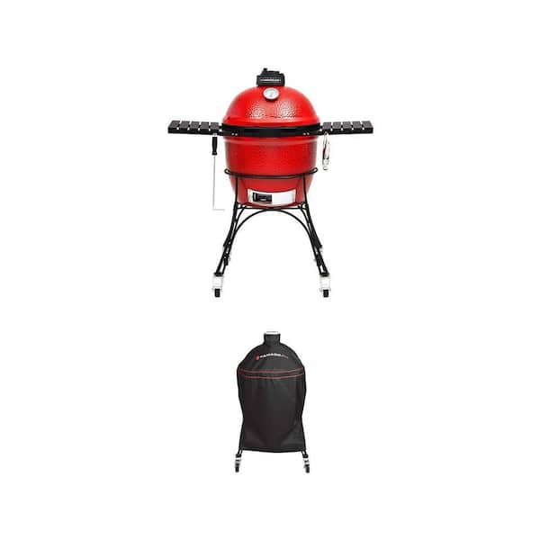 Classic Joe 18 in. Red Charcoal Grill with Cart, Shelves & Black Grill Cover Combo