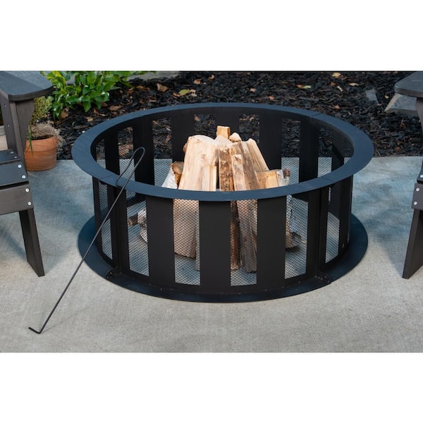 Round Steel Wood Burning Fire Pit Ring, Black Steel Fire Pit Ring