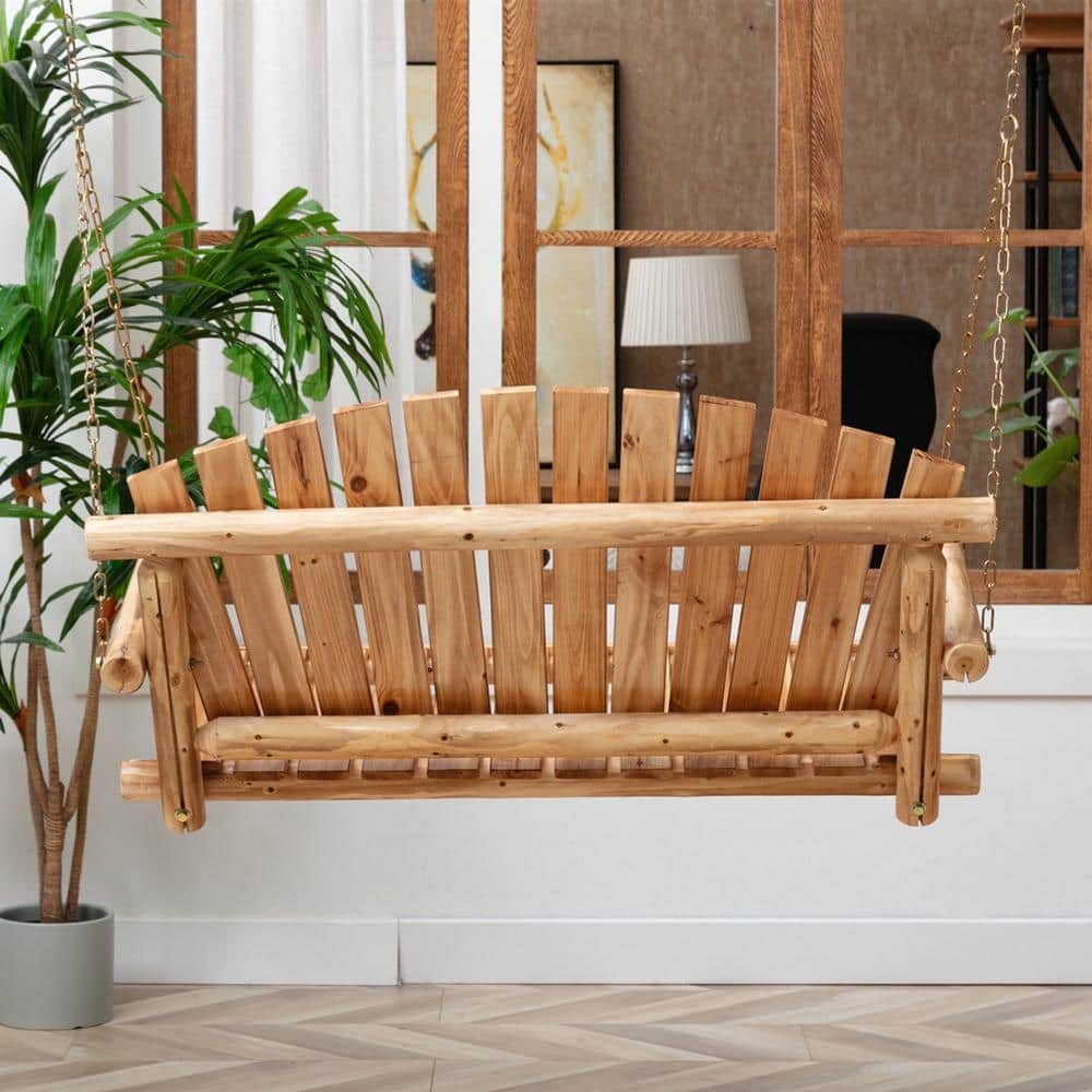 Anraja Light Wood Double Seating Outdoor Swing Chair with Chains