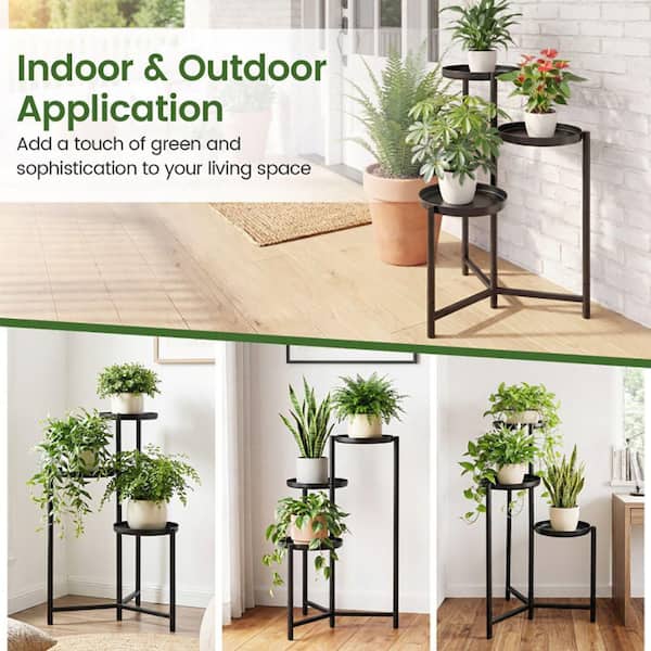 3-Tier Iron Plant Stand Indoor Outdoor Tall Corner Flower Pot