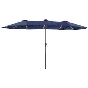 13 ft. x 7.2 ft. Steel Solar-Powered Double-Sided Market Patio Umbrella with Canopy Outdoor Table Umbrella in Navy Blue