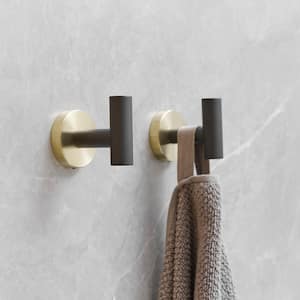 4-Pieces Round Shape J-Hook Robe/Towel Hook Wall Mount Bathroom Storage Modern in Black Gold