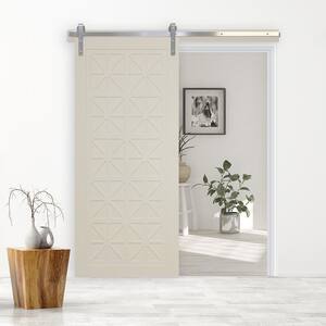 30 in. x 84 in. Lucy in the Sky Off White Wood Sliding Barn Door with Hardware Kit in Stainless Steel