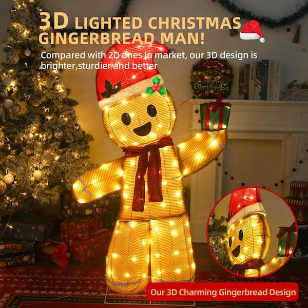 48 in. 3D Gingerbread Man Outdoor Christmas Decoration with Warm White LED Lights