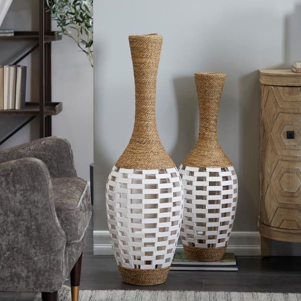Litton Lane Brown Handmade Wrapped Tall Floor Seagrass Decorative Vase ...