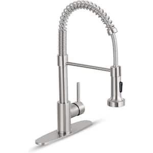 1-Handle Pull Down Sprayer Kitchen Faucet Spring Stainless Steel Kitchen Sink Faucet in Brushed Nickel