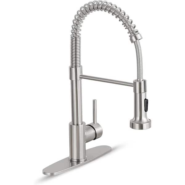 AKLFGN 1-Handle Pull Down Sprayer Kitchen Faucet Spring Stainless Steel Kitchen Sink Faucet in Brushed Nickel