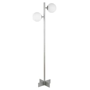 70 in. Silver 2 1-Way (On/Off) Tree Floor Lamp for Living Room with Glass Round Shade