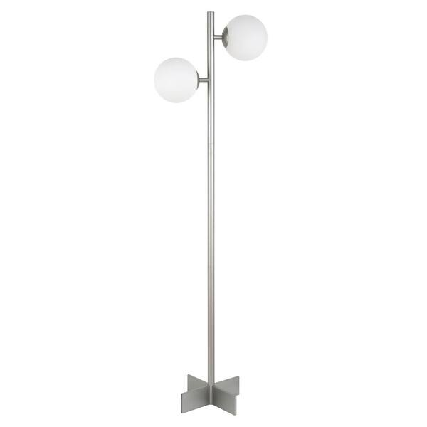 HomeRoots 70 in. Silver 2 1-Way (On/Off) Tree Floor Lamp for Living Room with Glass Round Shade