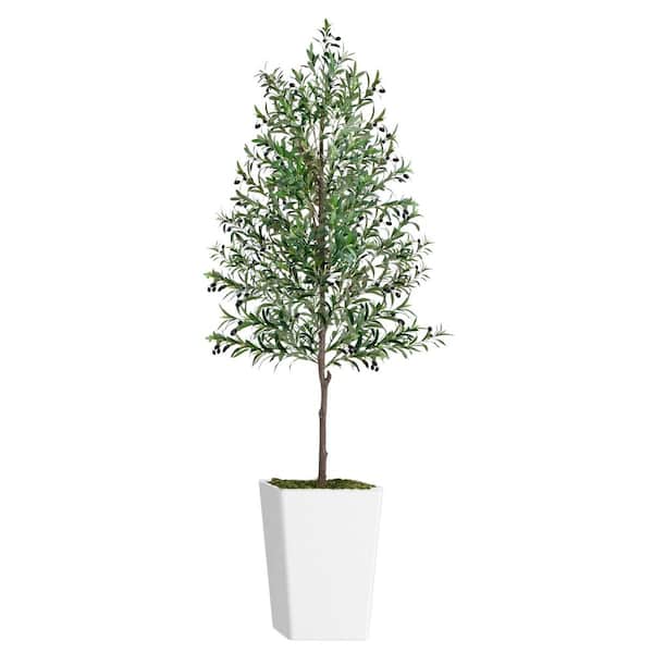 Unbranded 8 ft. Artificial Olive Tree in White Plastic Container With Moss
