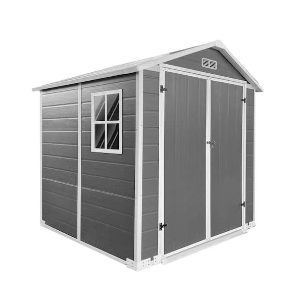6 ft. W x 6 ft. Gray Outdoor Plastic Resin Storage Shed with Floor and Lockable Door for Patio (36 sq. ft. )