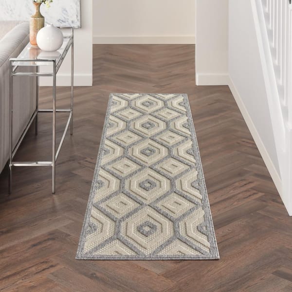 Palamos Cream 2 ft. x 8 ft. Kitchen Runner Geometric Contemporary Indoor/Outdoor Patio Area Rug