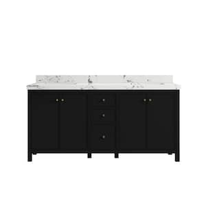 Chicago 72 in. W x 22 in. D x 36 in. H Double Sink Bath Vanity in Black with 2 in. Viola Night Qt. Top
