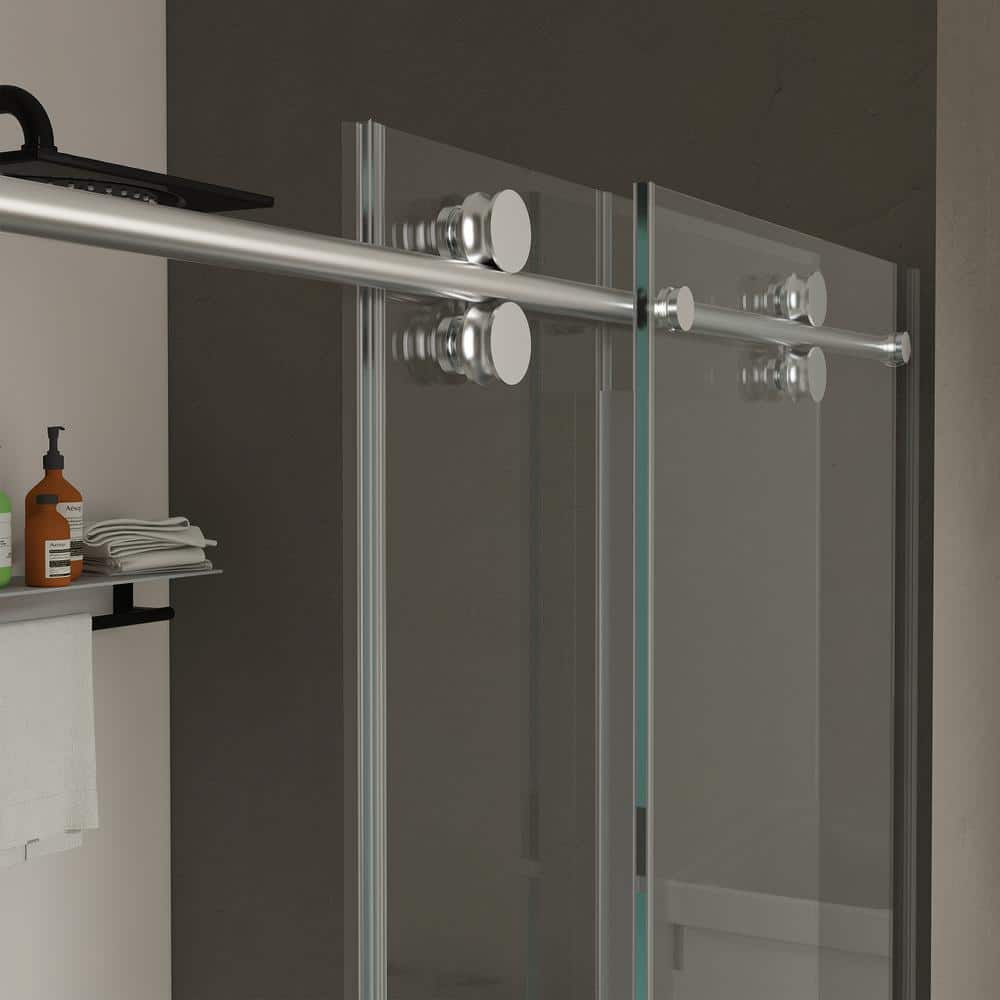 Chrome Frameless Sliding Shower Door with Tempered Glass