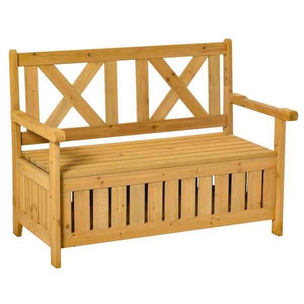 29 Gal. Wood Utility Outdoor Storage Bench, Deck Box with X-Shaped Back for Yard