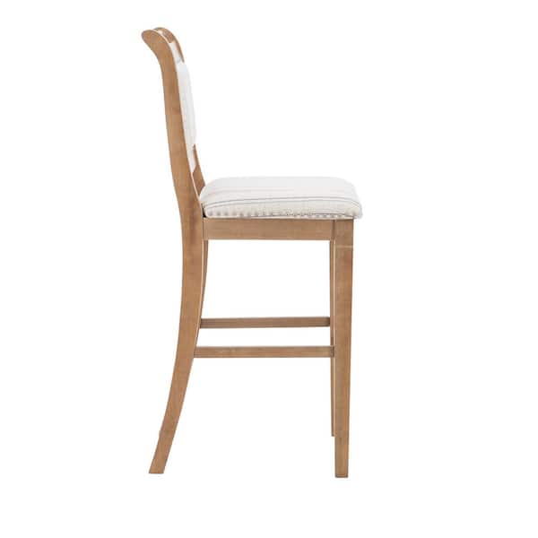 Kendra 30 in. Graywash High Back Wood Bar Stool with Fabric Seat