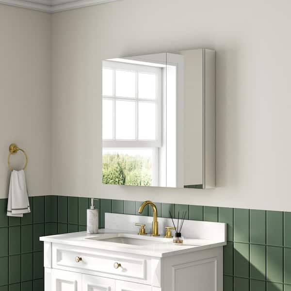 Eoviamne 30 in. W x 30 in. H Square Aluminum Recessed/Surface Mount Medicine Cabinet with Mirror, Soft Close Bi-view Door