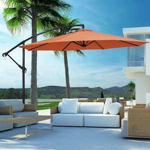 10 ft. Offset 8 Ribs Metal Cantilever Patio Umbrella with Crank for Poolside Yard Lawn Garden in Orange