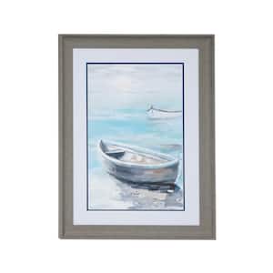 17.5 in. x 23.5 in. Blue and Gray Coastal Decor Row Boat Painting Print in a Rectangular Gray Wood Frame