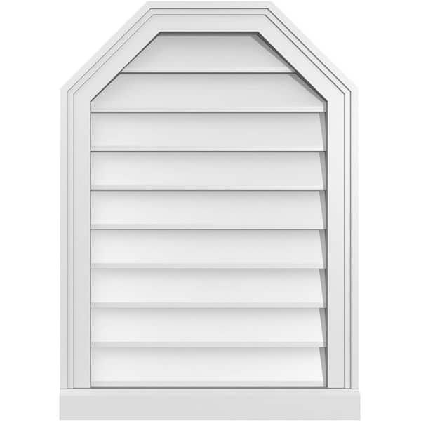 Ekena Millwork 20 in. x 28 in. Octagonal Top Surface Mount PVC Gable Vent: Decorative with Brickmould Sill Frame