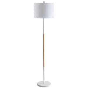 Melrose 58.5 in. White/Wood Finish Floor Lamp with Off-White Shade