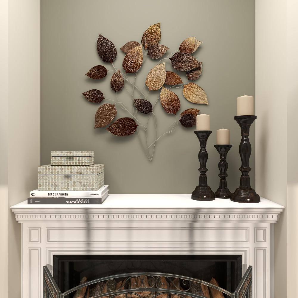 Bronze and Silver Metal Leaf Wall Sculpture