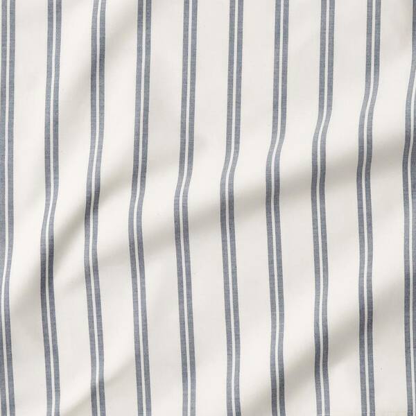 Narrow Stripe Navy Cotton Percale Queen Duvet Cover