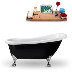 61 in. Acrylic Clawfoot Non-Whirlpool Bathtub in Glossy Black With Matte Black Clawfeet And Polished Chrome Drain
