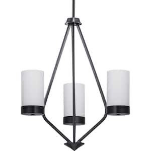 Elevate Collection 3-Light Matte Black Etched White Glass Mid-Century Modern Chandelier Light