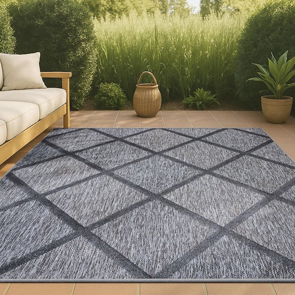 Salines Diamond Trellis Dark Gray 8 ft. x 10 ft. Indoor/Outdoor Area Rug