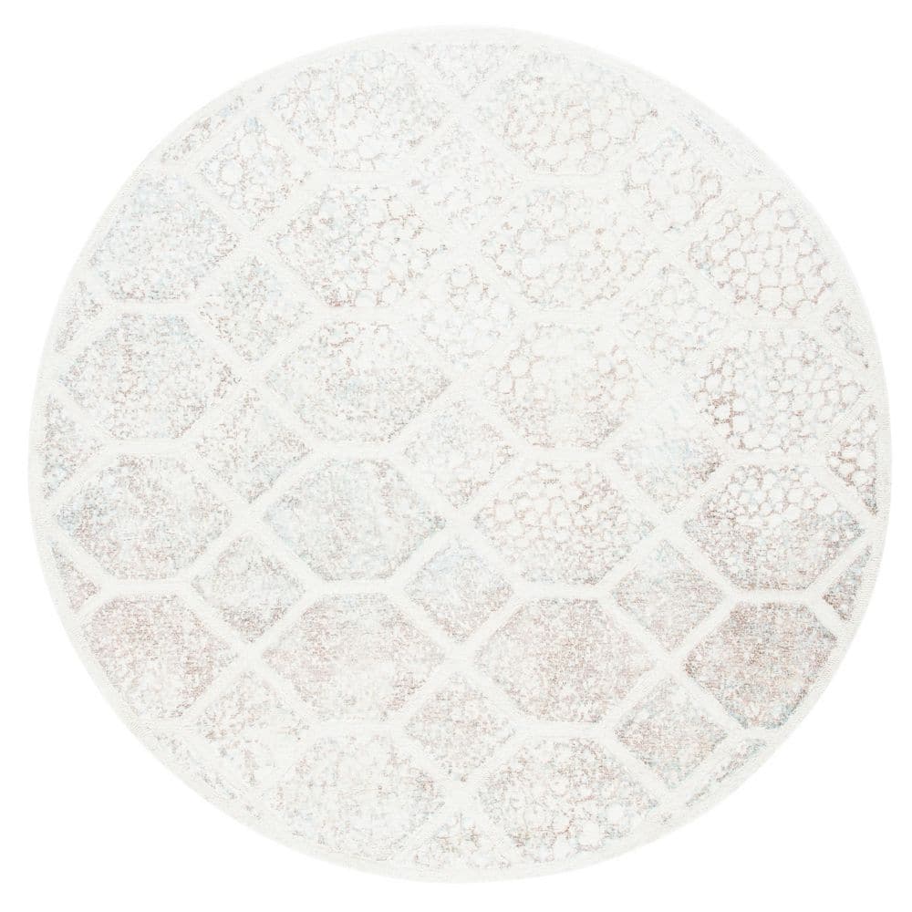Circular Rug Rvt SAFAVIEH Restoration Vintage 6 ft. x 6 ft. Ivory Distressed Geometric ...