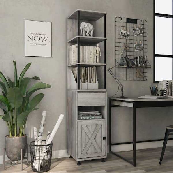 Cheverly Vintage Gray Oak Multiple Storage TV Tower