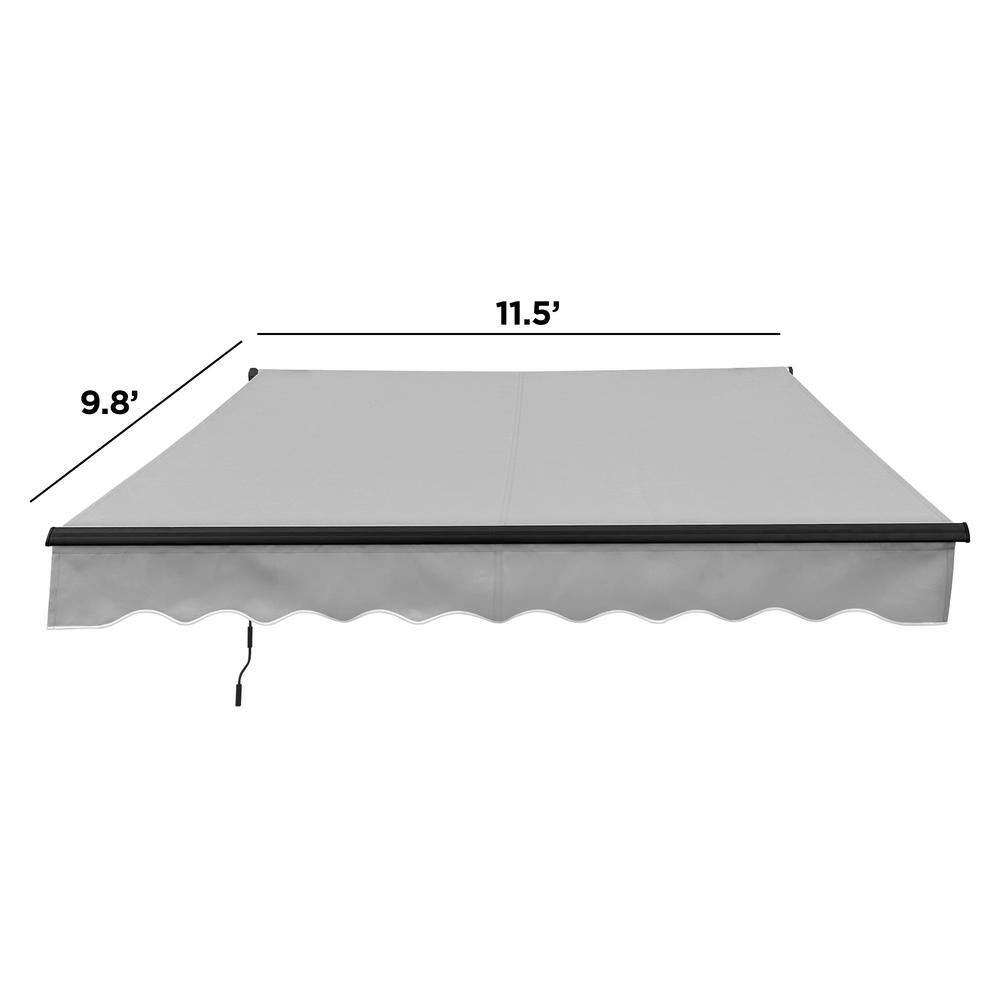 12 x 10 ft Silver Gray Retractable Patio Awning with Black Aluminum Frame