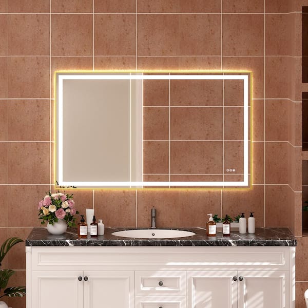 WOODSAM 60 in. W x 36 in. H Rectangular Framed LED Anti-Fog Wall Bathroom Vanity Mirror, Backlit, and Front Light