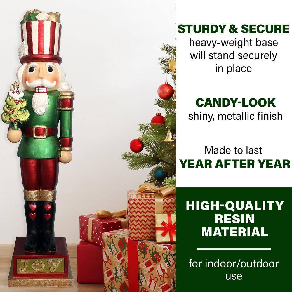 Fraser Hill Farm Indoor/Outdoor 4 ft. Candy-Look Nutcracker Greeter Oversized Christmas Décor