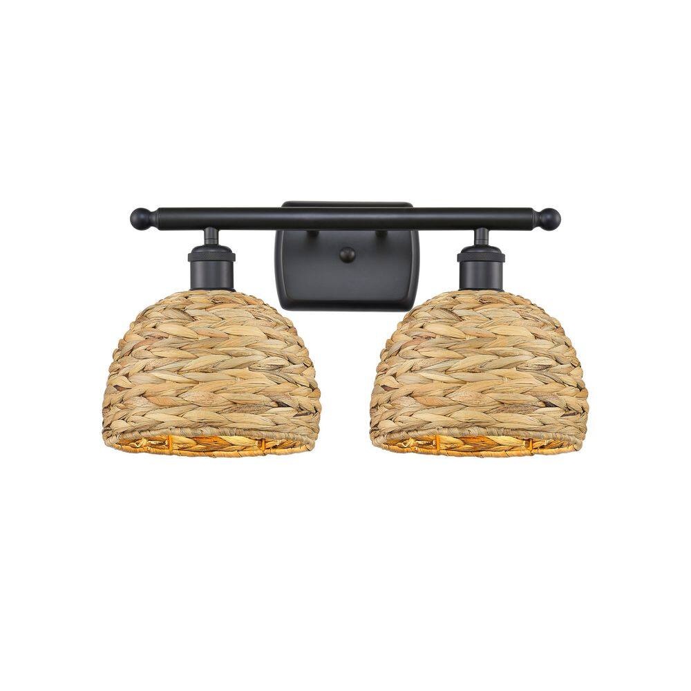 Woven Rattan 18 in. 2-Light Matte Black Vanity Light with Rattan Shade price history on PriceWatchPro