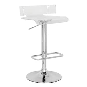 26 in. Clear and Silver Stainless Steel Low back Counter Height Bar Chair with Footrest