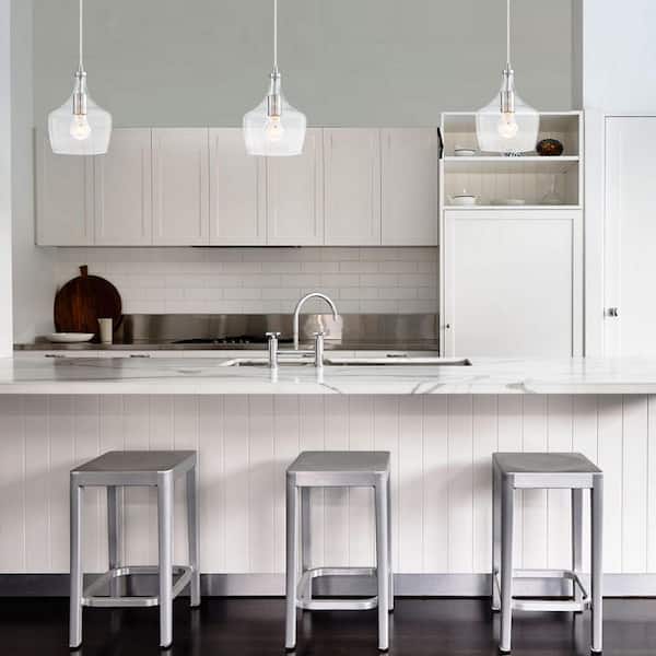 1-light 60-Watt Brushed Nickle Mini Pendant Light with Clear Glass Shade and no Bulbs included (3-Pack)
