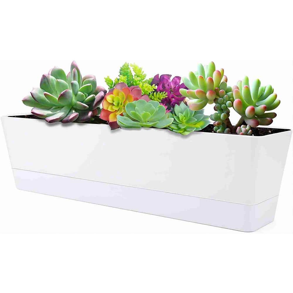 16 in. x 3.8 in. White Large Window Boxes Plastic Planters, 1-Pieces Vegeta