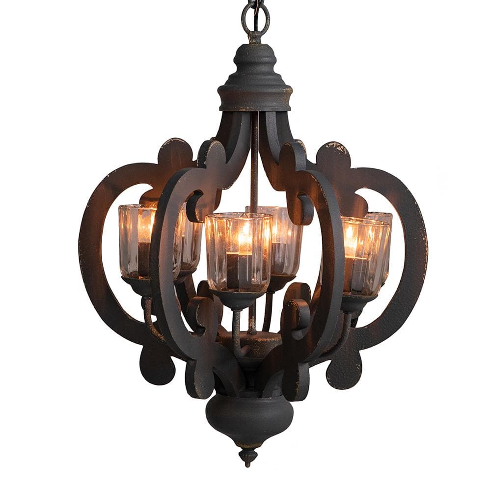 Farmhouse Chandelier, 6 Light Gray Chandelier, Hanging Light Fixture for Ki