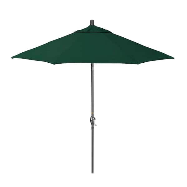 California Umbrella 9 ft. Grey Aluminum Market Patio Umbrella with Crank Lift and Push-Button Tilt in Forest Green Pacifica Premium