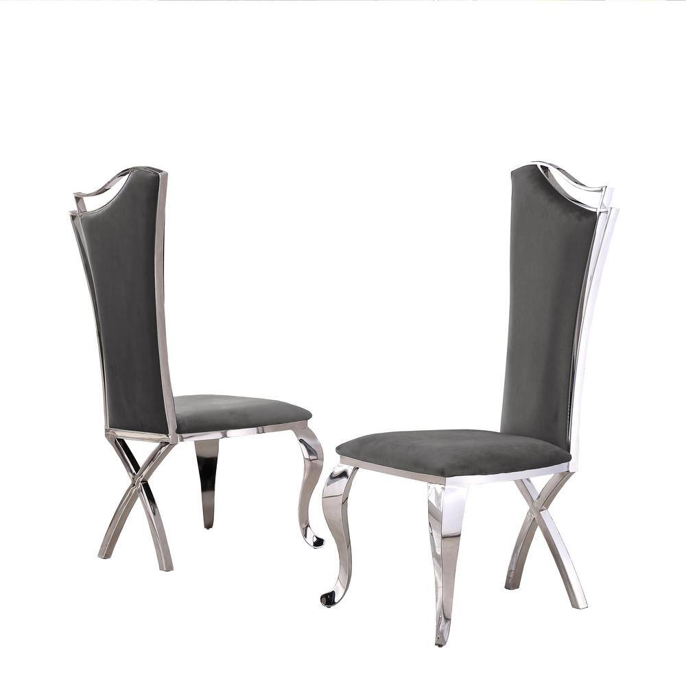 Gray Velvet Upholstered High Back Side Chair with Metal Frame